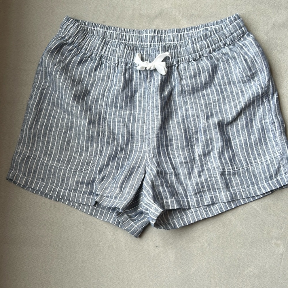 Quince Blue and White striped linen shorts